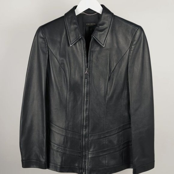 Escada Black Tailored Leather Jacket - Picture 1 of 6